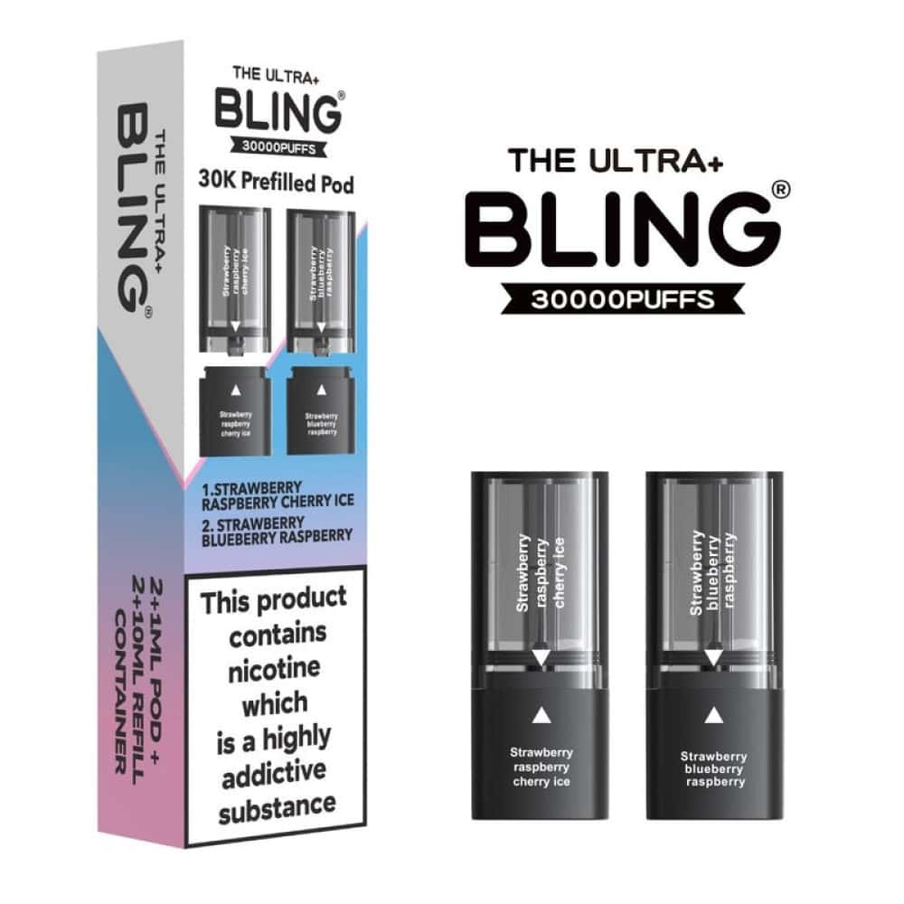 The Bling Ultra Plus 30k Vape Pods - Strawberry Raspberry Cherry Ice/Strawberry Blueberry Raspberry | 5 Packs
