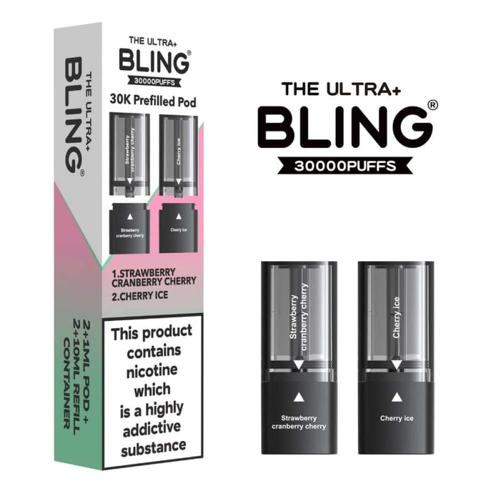 The Bling Ultra Plus 30k Vape Pods - Strawberry Cranberry Cherry/Cherry Ice | 5 Packs