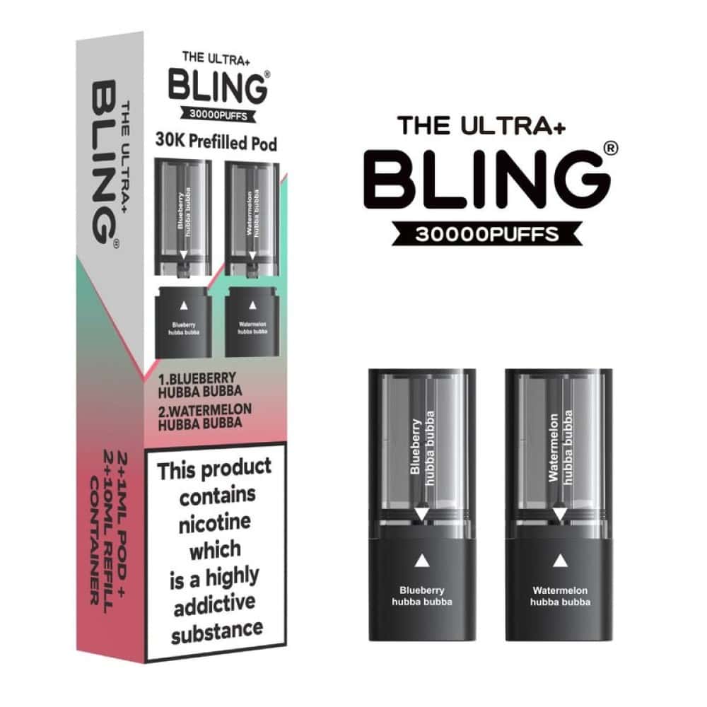 The Bling Ultra Plus 30k Vape Pods - Blueberry Hubba Bubba/Watermelon Hubba Bubba | 5 Packs