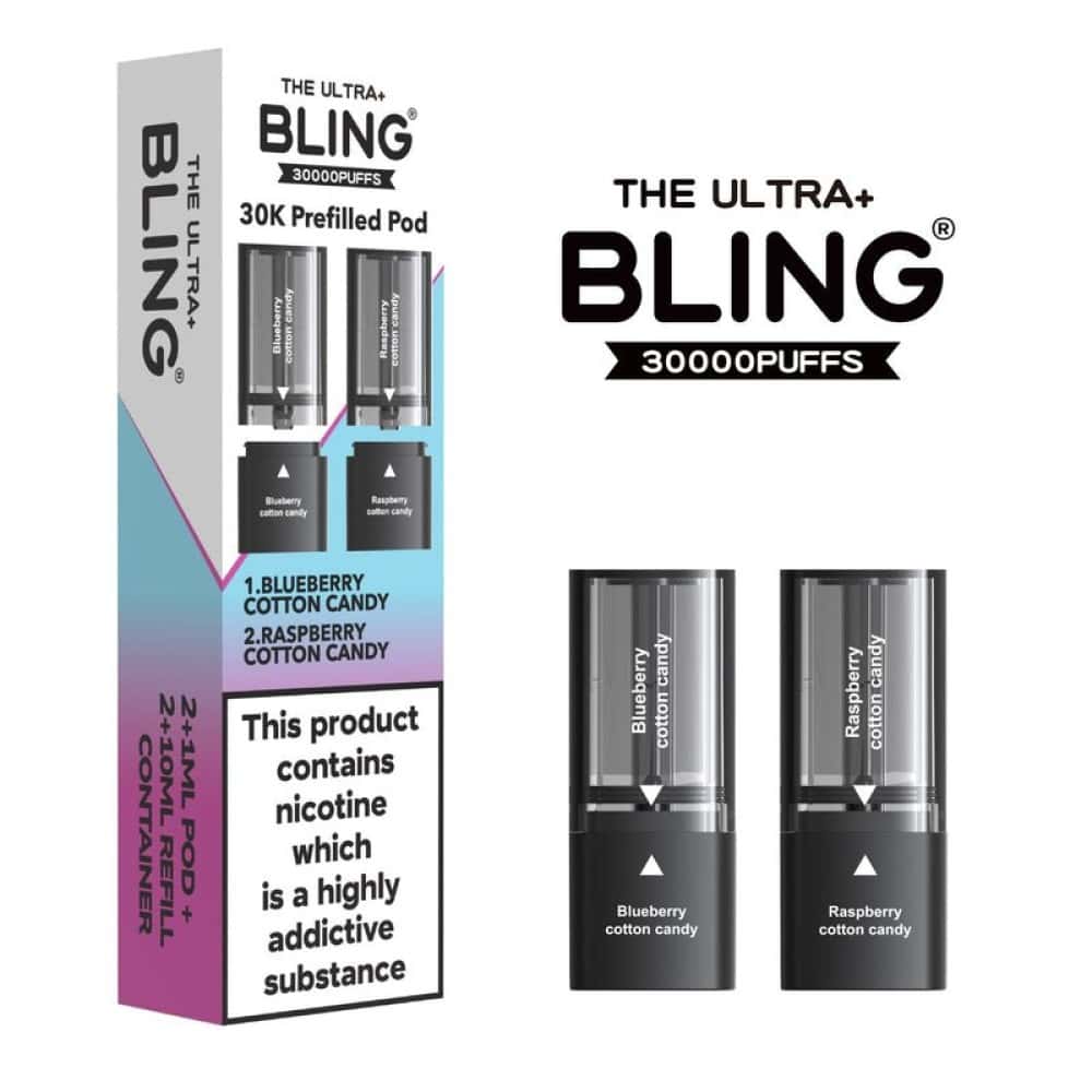 The Bling Ultra Plus 30k Vape Pods - Blueberry Cotton Candy/Raspberry Cotton Candy | 5 Packs