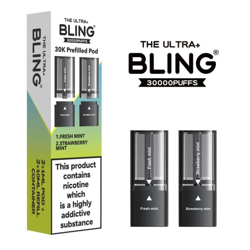 The Bling Ultra Plus 30k Vape Pods - Fresh Mint/Strawberry Mint| 5 Packs