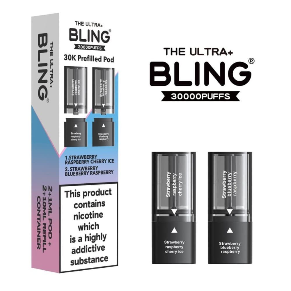 The Bling Ultra Plus 30k Vape Pods - Strawberry Raspberry Cherry Ice/Strawberry Blueberry Raspberry | 5 Packs