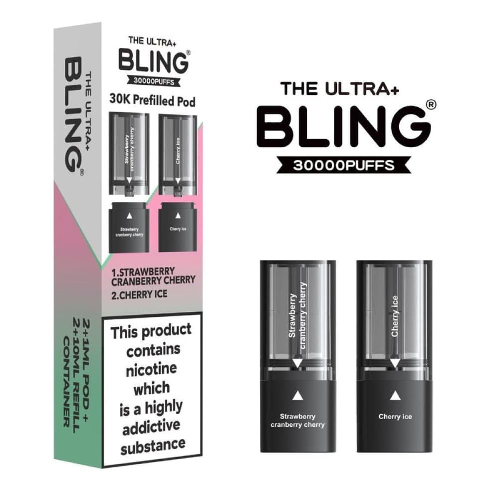 The Bling Ultra Plus 30k Vape Pods - Strawberry Cranberry Cherry/Cherry Ice | 5 Packs