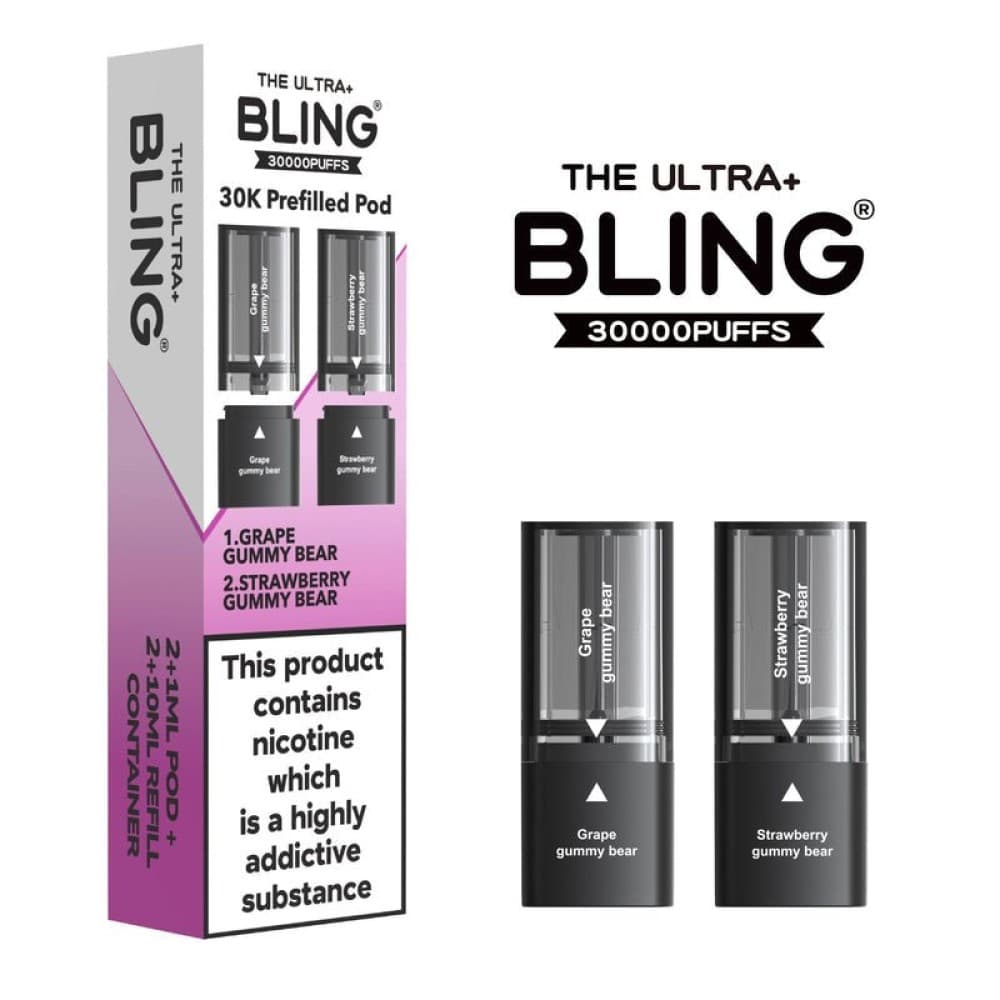 The Bling Ultra Plus 30k Vape Pods - Grape Gummy Bear/Strawberry Gummy Bear | 5 Packs