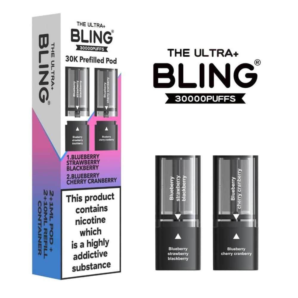 The Bling Ultra Plus 30k Vape Pods - Blueberry Strawberry Blackberry/Blueberry Cherry Cranberry | 5 Packs