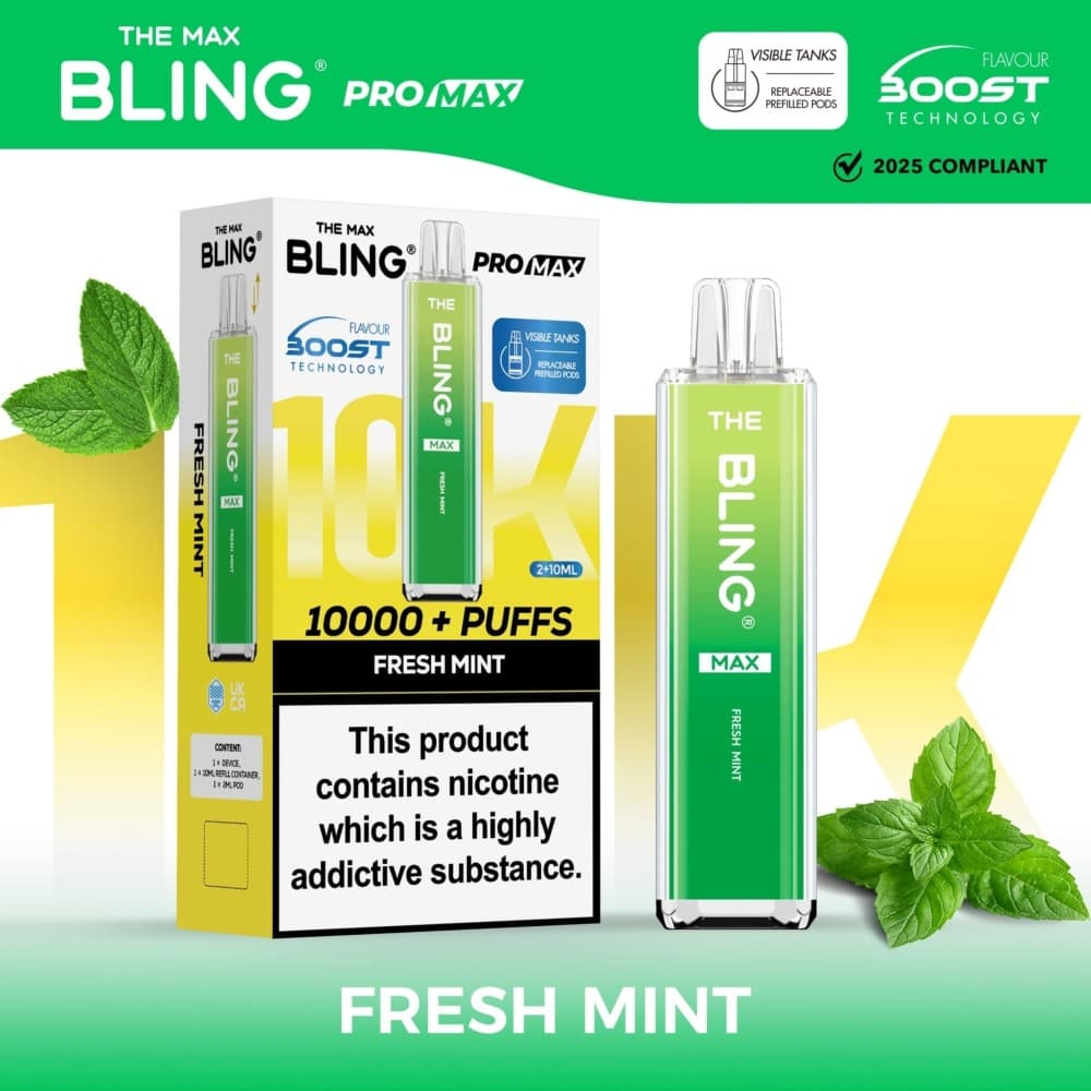  Fresh Mint The Crystal Bling Max 10k Vape Kit Box of 5
