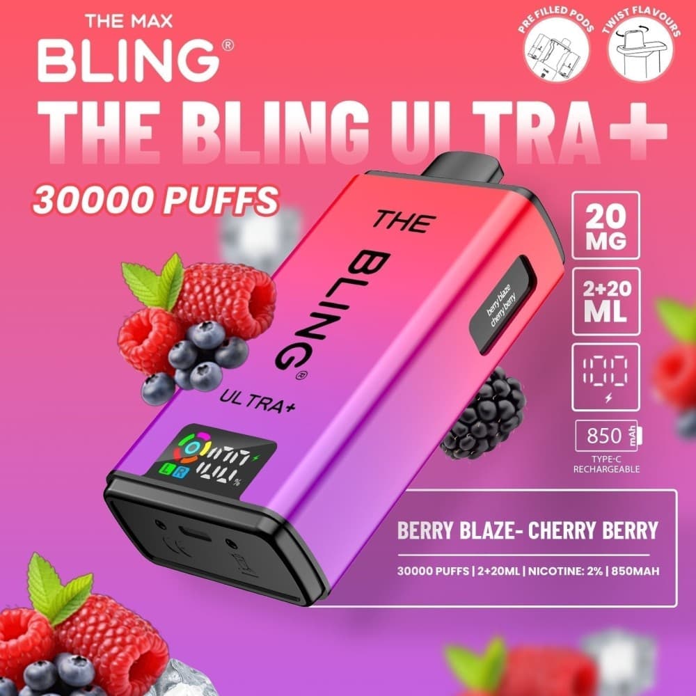  Berry Blaze/Cherry Berry The Bling Ultra Plus 30k Vape Kit Box of 5