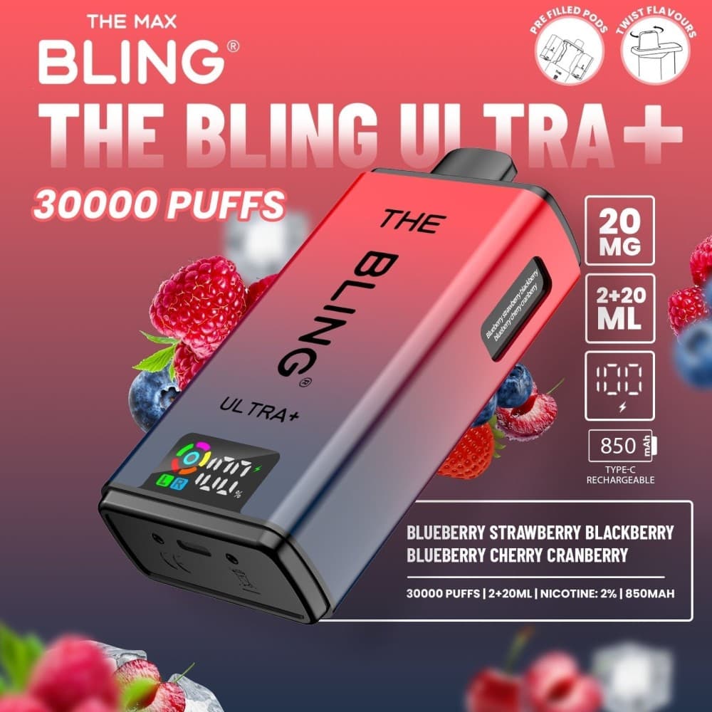  Blueberry Strawberry Blackberry/Blueberry Cherry Cranberry The Bling Ultra Plus 30k Vape Kit Box of 5
