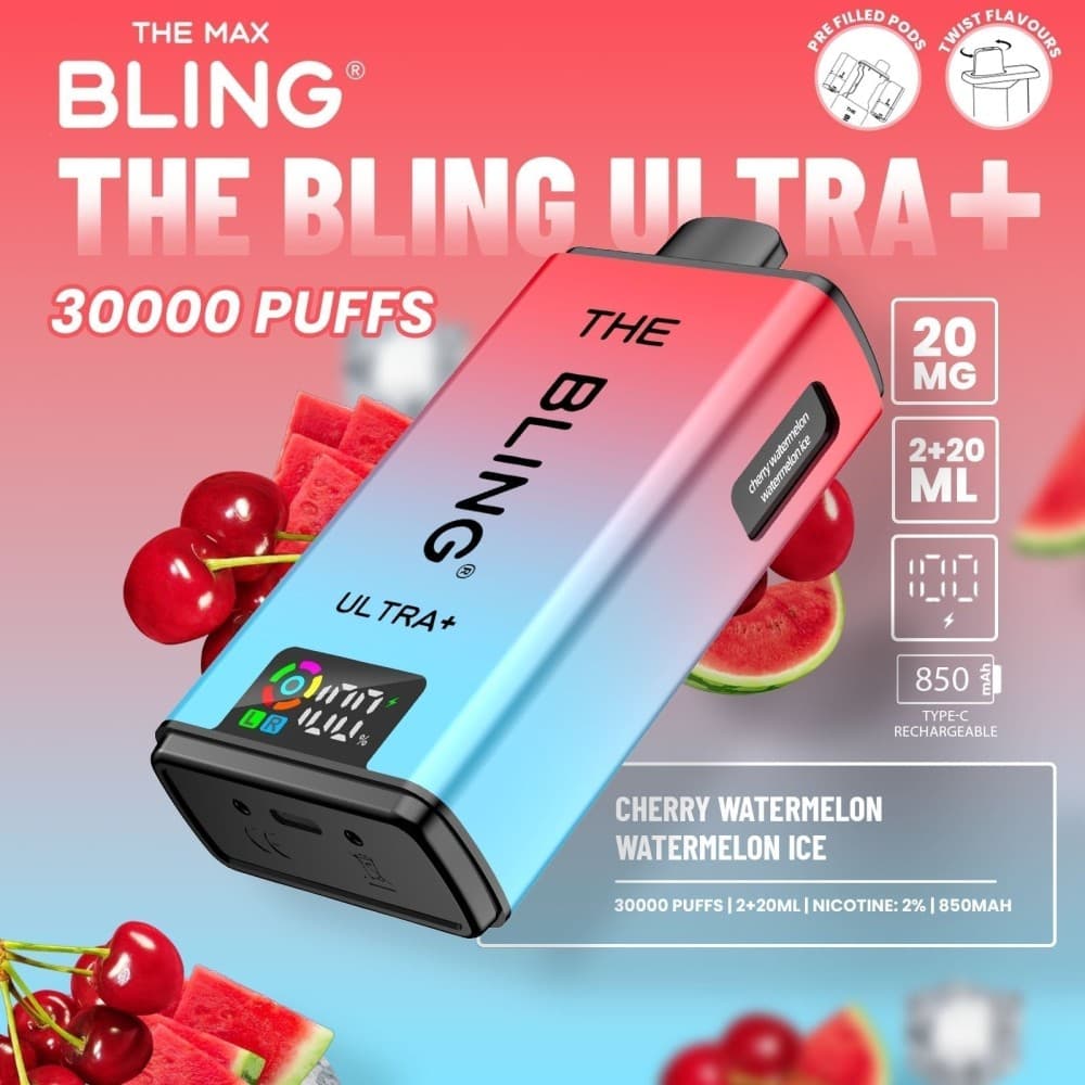  Cherry Watermelon/Watermelon Ice The Bling Ultra Plus 30k Vape Kit Box of 5