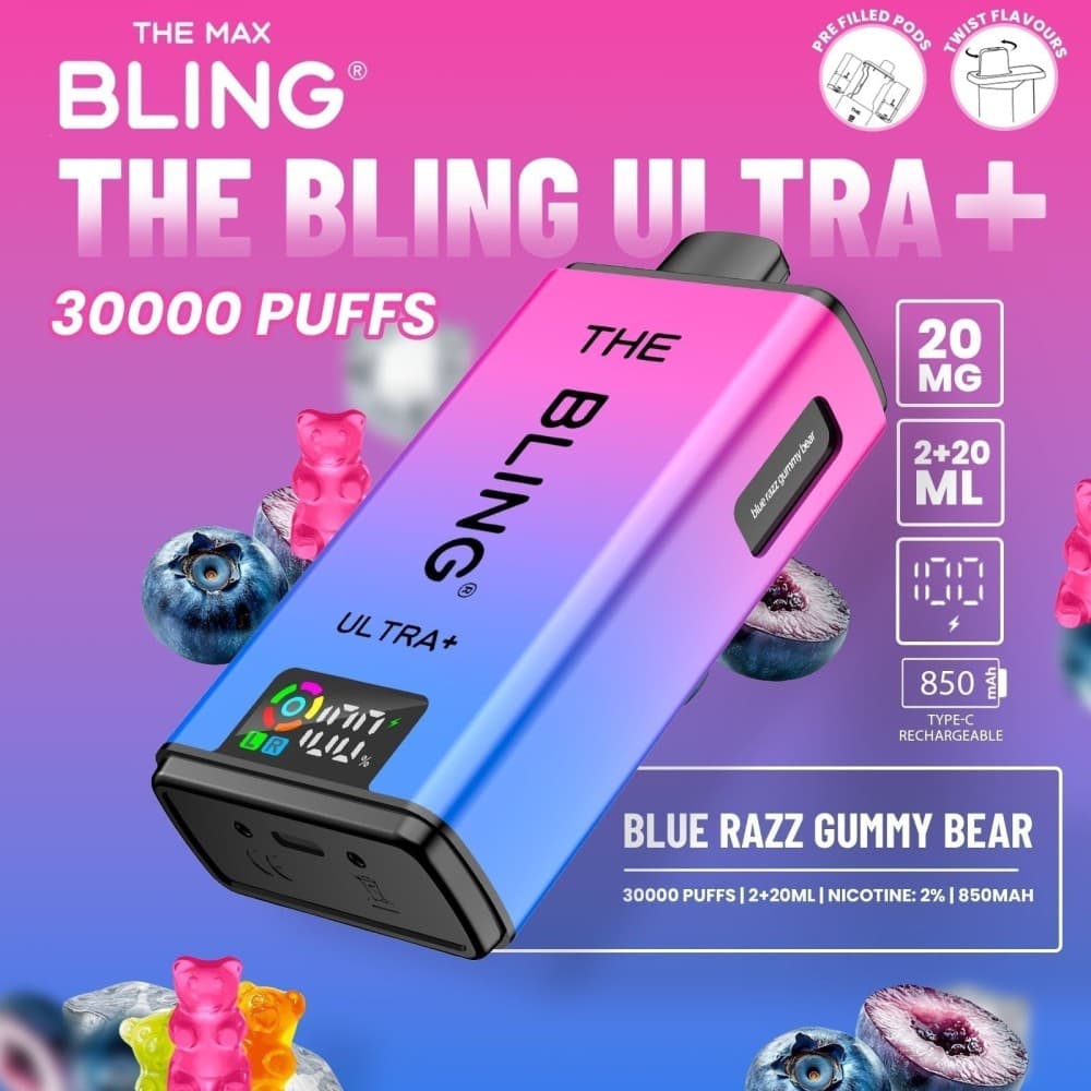  Blue Razz Gummy Bear The Bling Ultra Plus 30k Vape Kit Box of 5