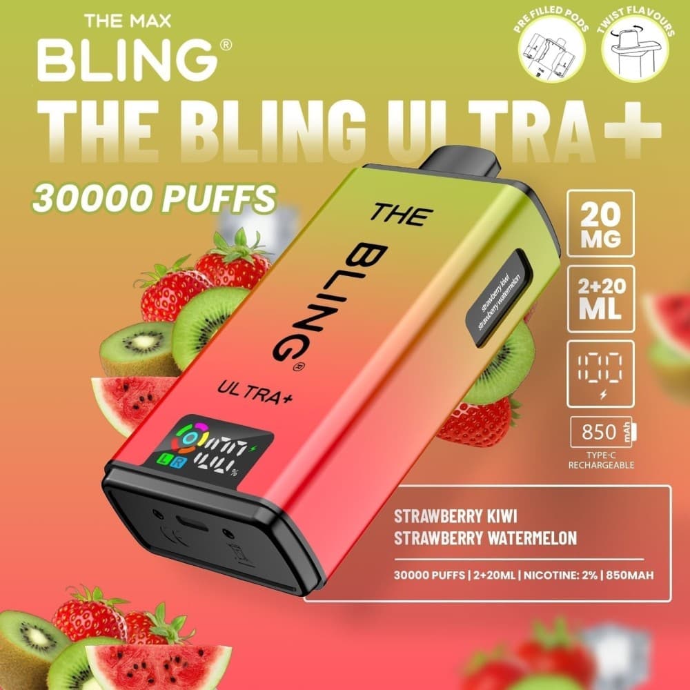  Strawberry Kiwi/Strawberry Watermelon The Bling Ultra Plus 30k Vape Kit Box of 5