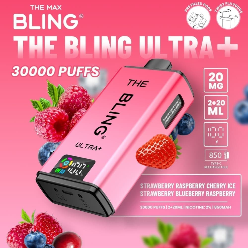  Strawberry Raspberry Cherry Ice/Strawberry Blueberry Raspberry The Bling Ultra Plus 30k Vape Kit Box of 5