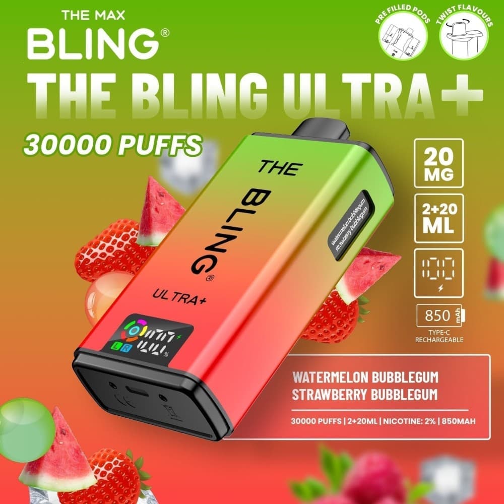  Watermelon Bubblegum/Strawberry Bubblegum The Bling Ultra Plus 30k Vape Kit Box of 5