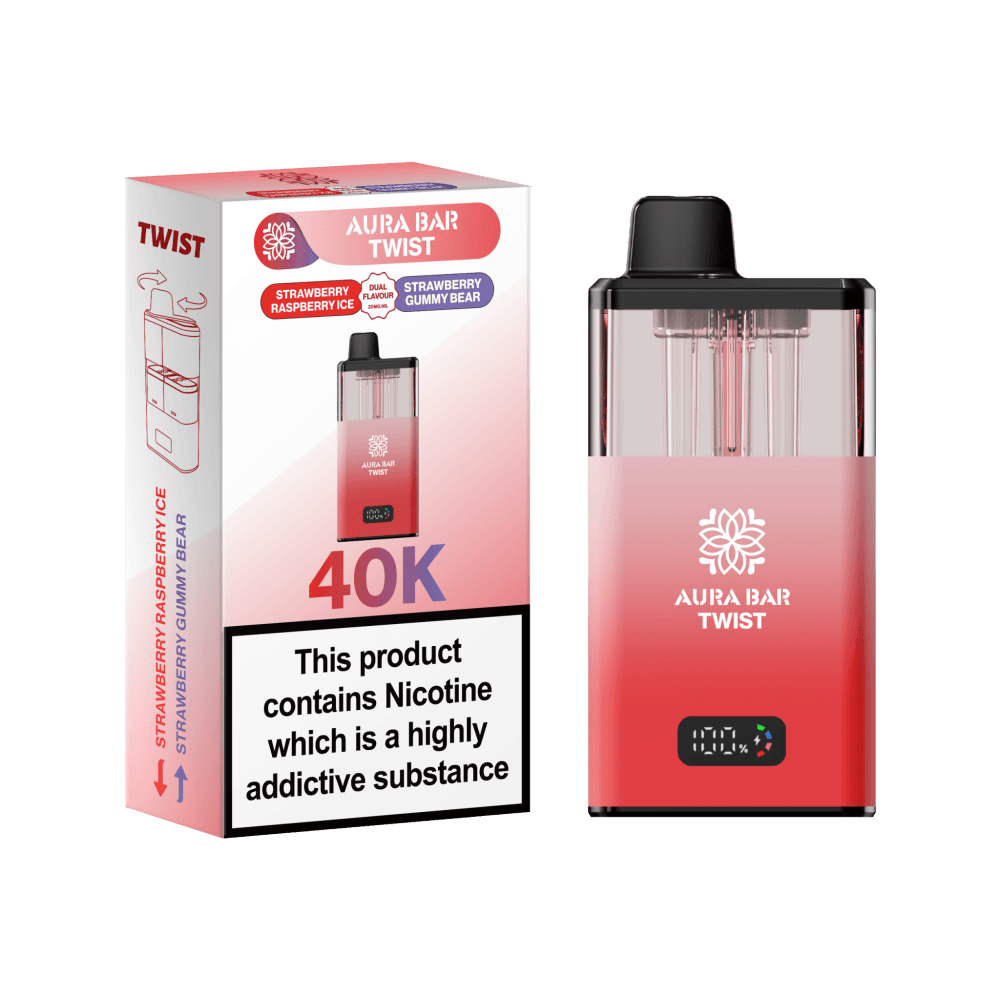  Strawberry Raspberry Ice / Strawberry Gummy Bear Aura Bar Twist 40k Vape Kit Box of 5