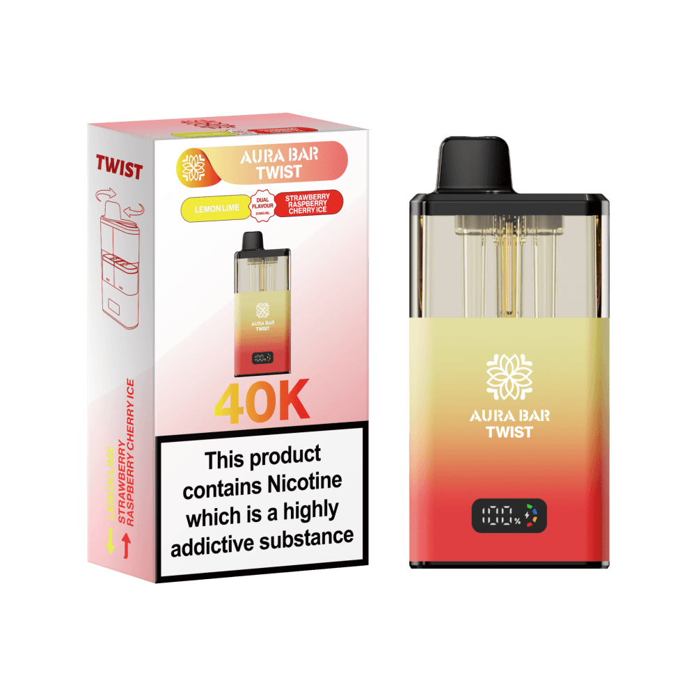  Lemon Lime / Strawberry Raspberry Cherry Ice Aura Bar Twist 40k Vape Kit Box of 5