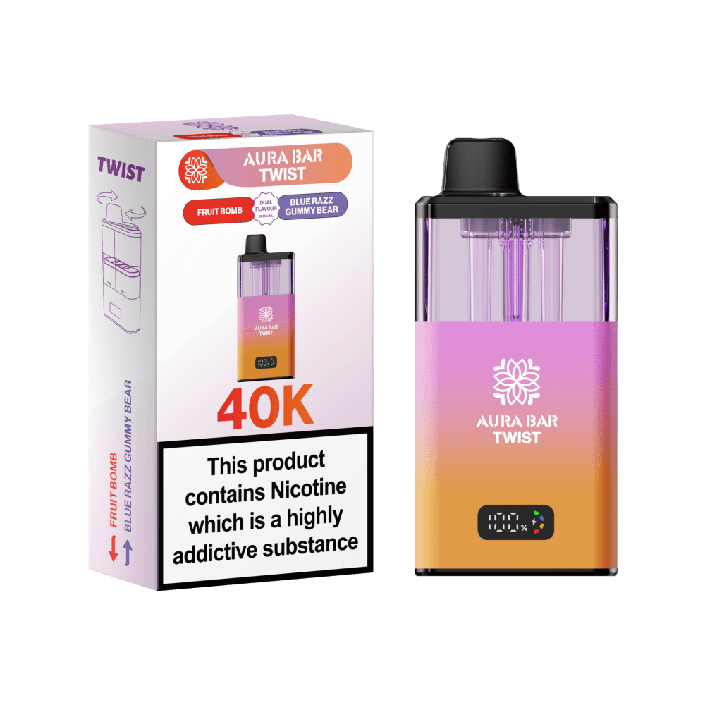  Fruit Bomb / Blue Razz Gummy Bear Aura Bar Twist 40k Vape Kit Box of 5