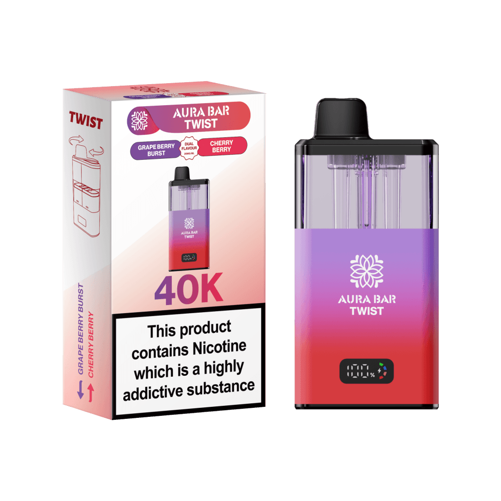  Grape Berry Burst / Cherry Berry Aura Bar Twist 40k Vape Kit Box of 5