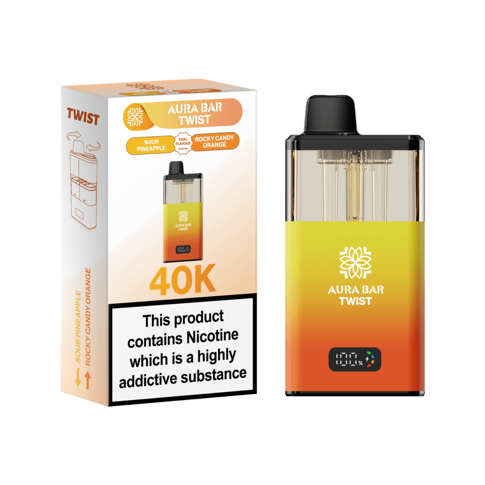  Sour Pineapple / Rocky Candy Orange Aura Bar Twist 40k Vape Kit Box of 5